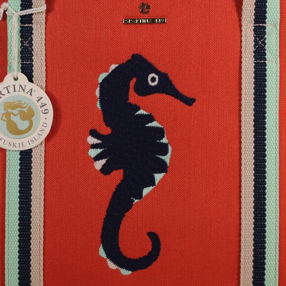 Spartina 449 Canvas Carry All Tote - Seahorse / Orange with Stripe - NWT - Picture 4 of 7